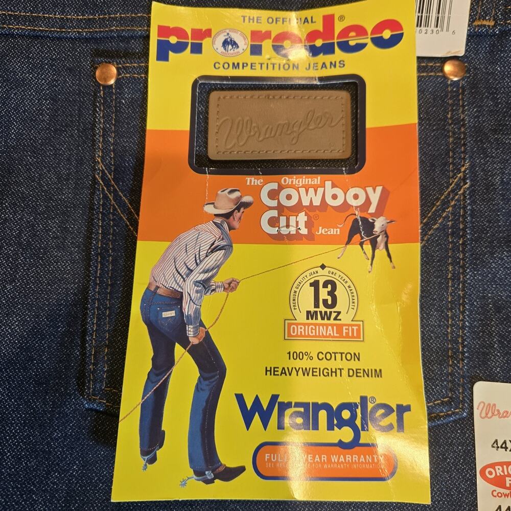 NWT Wrangler 13MWZ Cowboy Cut Rigid Denim Jeans Mens 44x34 Original Fit ProRodeo